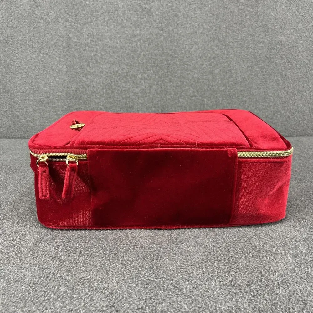 Estée Lauder Red Velvet Star Cosmetic Travel Train‎ Bag Gold Zipper Recycled